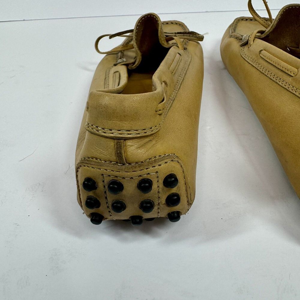 TOD's Tan 100% Leather Driving Flat Loafers with Rubber Pebble Soles Sz 35.5 - Picture 8 of 15
